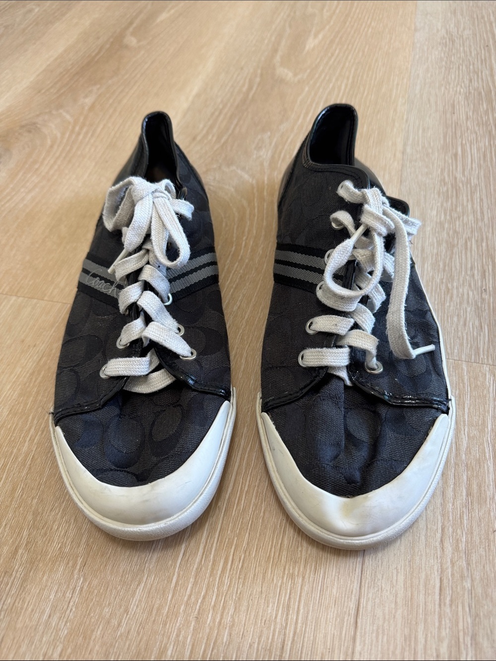Coach Black Canvas Low-Top Sneakers with White Accents